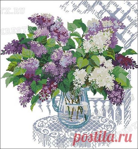 Скриншот схемы вышивки крестом 'Букет сирени в вазе' на Крест X.ru