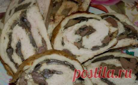 Рулет куриный с печенью и грибами - Мясные блюда