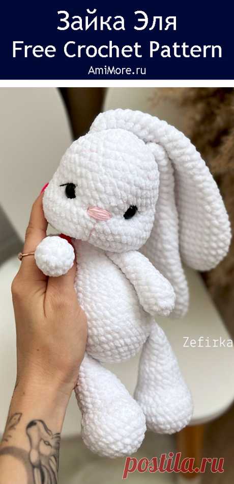 PDF Зайка Эля крючком. FREE crochet pattern; Аmigurumi toy patterns. Амигуруми схемы и описания на русском. Вязаные игрушки и поделки своими руками #amimore - зайка из плюшевой пряжи, заяц, плюшевый зайчик, кролик, зайчонок, крольчонок.