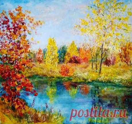 картина "Разбросала осень кружева", 45х48 см, холст, масло