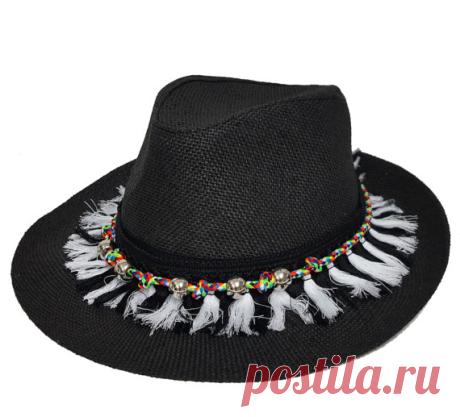 Panama Black Hat with Black and White Fringes Element by Craftasy