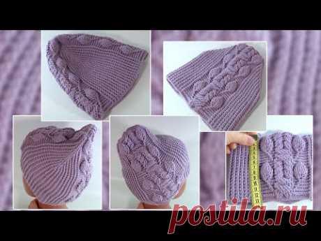 Классная Стильная Уютная и Красивая!!!/ШАПКА КРЮЧКОМ с нежным ПЛЕТЕНИЕМ и ЛИСТИКАМИ/Авторский УЗОР