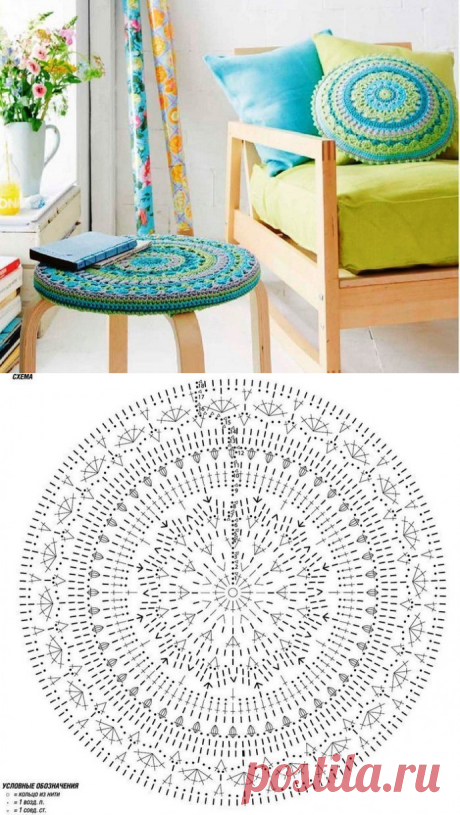 Вязаная сидушка на табурет