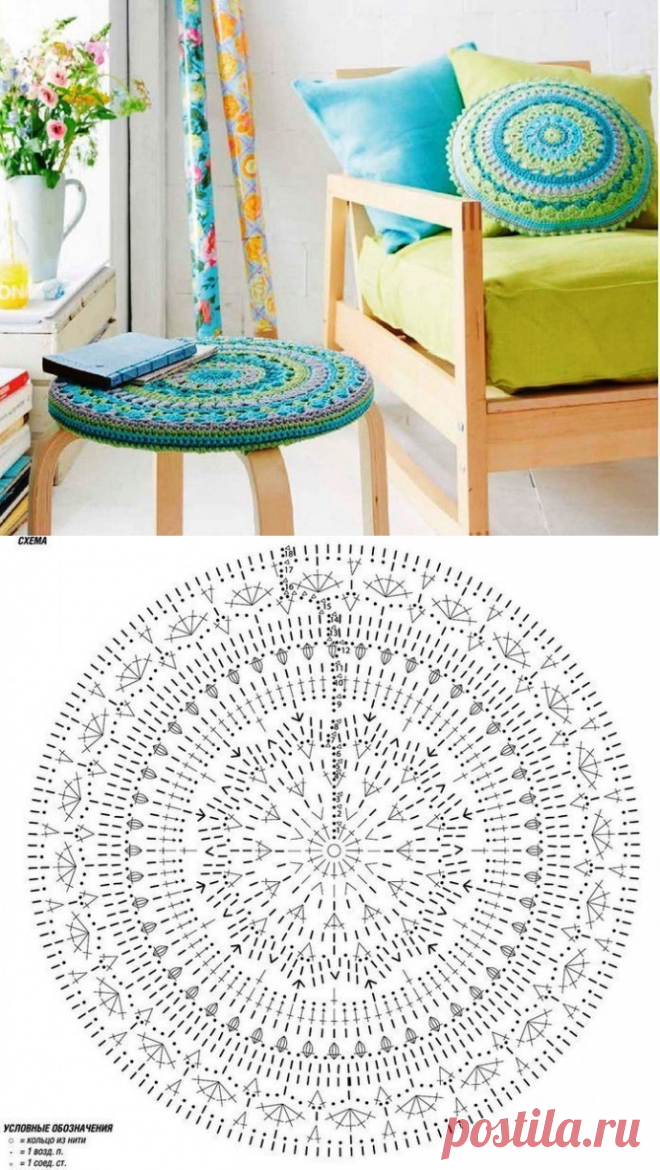 ​Вязаная сидушка на табурет