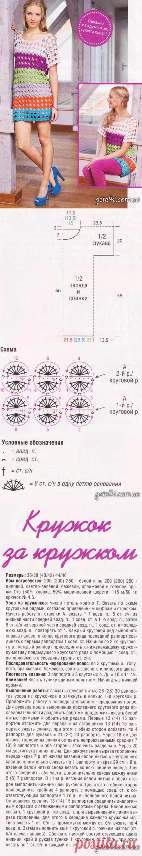 Яркая летняя туника крючком. Описание, схема, выкройка