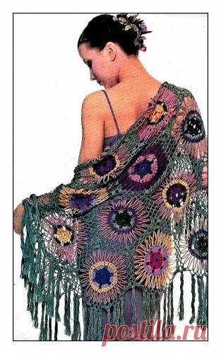 Шаль из крупных цветочных мотивов крючком. Схемы. / pautinka.3dn.ru