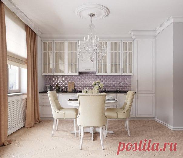 На 35 квадратах разместили кухню с обеденной зоной, гостиную с каминным порталом и двуспальную кровать. Подробности: