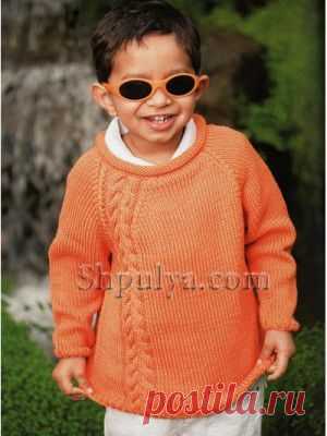 Оранжевый детский пуловер, вязаный спицами — Шпуля - сайт о вязании