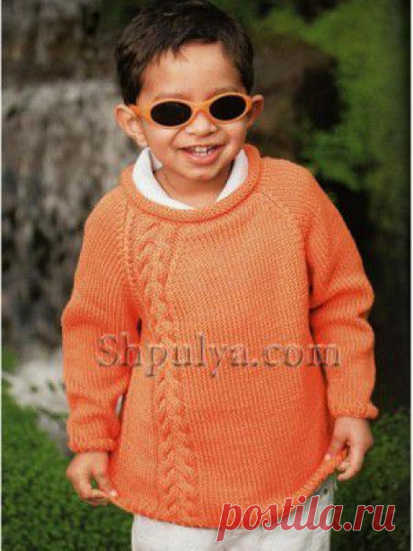 Оранжевый детский пуловер, вязаный спицами — Шпуля - сайт о вязании
