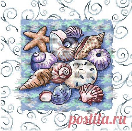 Ракушки морские Качественная вышивка: Ракушки морские, бесплатная схема вышивки крестом. На нашем сайте можно  любую схему вышивки и распечатать для удобного вышивания.