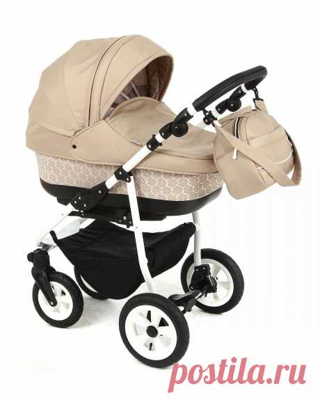Коляска 2 в 1 Style New бежевая с принтом Prampol