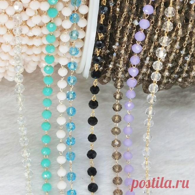 Цветные бусины 1 метр, 4 мм, цепочка из бисера, стеклянные Хрустальные Бусины, аксессуары для ожерелья, цепочки, для изготовления ювелирных изделий, компоненты для рукоделия, «сделай сам» | Украшения и аксессуары | АлиЭкспресс