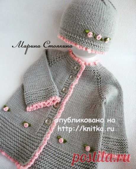 Кардиган и шапочка спицами. Работы Марины Стоякиной,  Вязание для детей