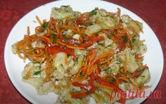 Цветная капуста по-корейски. Вкусная острая овощная закуска. — Готовим по-домашнему