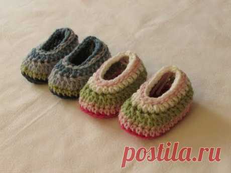 VERY EASY simple striped crochet baby slippers / booties / shoes tutorial