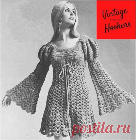 Crochet Juliet Dress Puffed Bell Sleeves with Empire Line | Etsy
