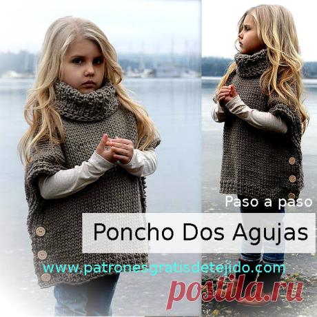 Poncho Dos Agujas para Niña / Paso a paso | Crochet y Dos agujas