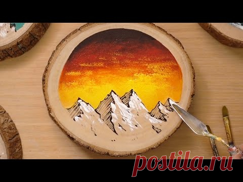Как нарисовать заснеженные горы на дереве |  Простая техника рисования