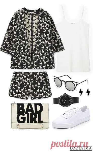 Кто сказал, что брючный костюм - это скучно? Выбирайте игривый принт и фасон костюма с шортами, дополняйте спортивными деталями - и вперёд, покорять улицы города и street fashion фотографов. Купить look можно здесь: #looksimaFashion #style #instalook #lookoftheday #модныйобраз #стиль #looksimaFashion #style #instalook #lookoftheday #модныйобраз #стиль