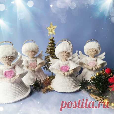 PDF Ангел крючком. FREE crochet pattern; Аmigurumi doll patterns. Амигуруми схемы и описания на русском. Вязаные игрушки и поделки своими руками #amimore - ангел, маленький ангелок, ангелочек, кукла, куколка, девочка, украшение.