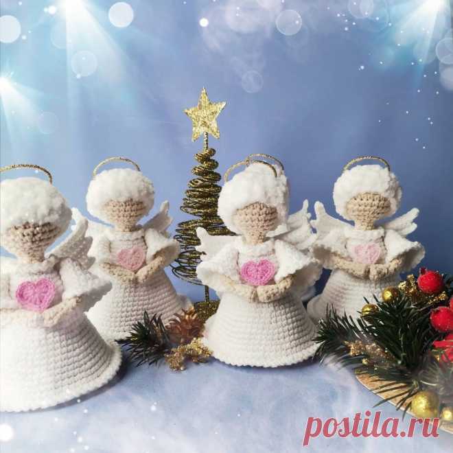 PDF Ангел крючком. FREE crochet pattern; Аmigurumi doll patterns. Амигуруми схемы и описания на русском. Вязаные игрушки и поделки своими руками #amimore - ангел, маленький ангелок, ангелочек, кукла, куколка, девочка, украшение.