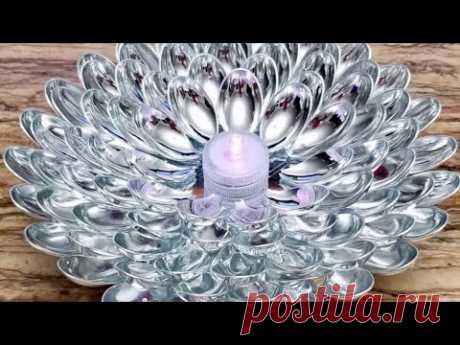 DIY PORTA VELAS /DIY HOW TO MAKE LOTUS CANDLE HOLDER WITH PLASTIC SPOONS - YouTube