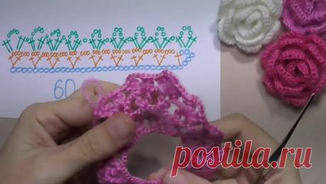 Как связать РОЗОЧКУ крючком.Вязание по схеме.Урок вязания для начинающих.