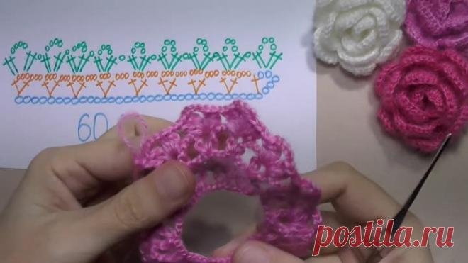Как связать РОЗОЧКУ крючком.Вязание по схеме.Урок вязания для начинающих.