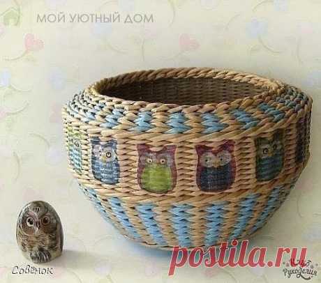 ​Многоцветное плетение корзины из газетных трубочек — DIYIdeas