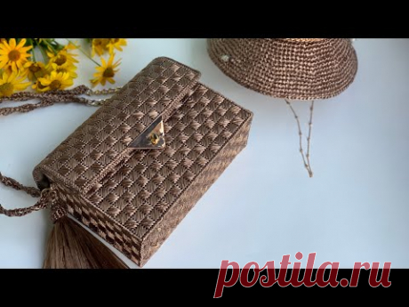 Узор «квадратики» для сумки из рафии/шнура, вышивка на пластиковой канве (plastic canvas bag)
