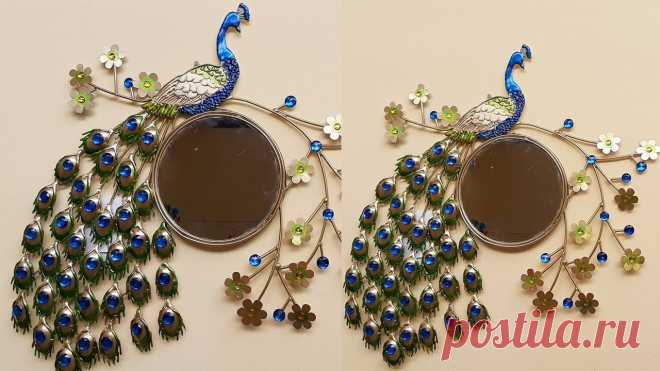 Marco de pavo real- pavo real con cucharas descartables - Peacock with disposable spoons Este espejo sale económico por ser de material que podemos reciclar. Además es bonito. Espero que también te guste. Facebook: Manualidades Creativas o @Manua...