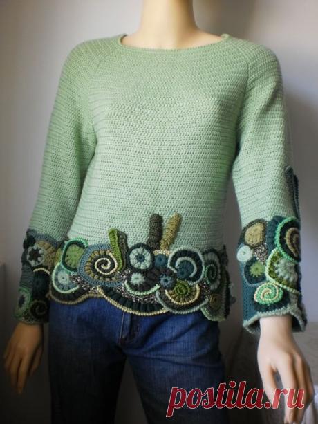 Reserved for Fortuna. Mint sweater / Freeform Crochet / Wearable Art