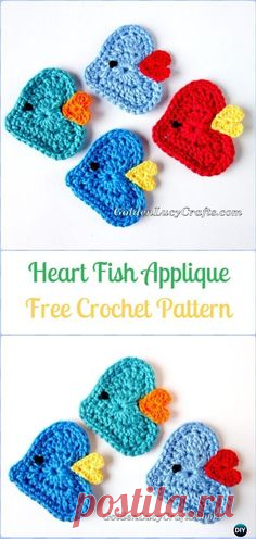 Crochet Heart Fish Applique Free Pattern - Crochet Heart Shaped Applique Free Patterns By Golden Lucy Crafts