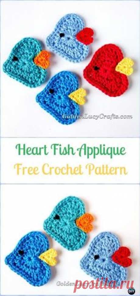 Crochet Heart Fish Applique Free Pattern - Crochet Heart Shaped Applique Free Patterns By Golden Lucy Crafts