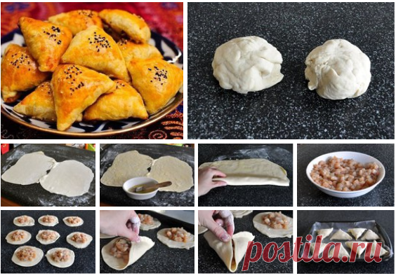 Слоеная Самса с Курицей

Ингредиенты
мука 1 1/2 чашка
вода 1/2 чашки
соль 1/2 чайных ложки
сливочное масло 7 столовых ложек (растопленное)
куриная грудка 2 штуки (половинки, нарезанные мелкими кубиками)
луковица 1/2 штуки (средняя, натертая на мелкой терке)
зира 1/8 чайных ложки
кинза 1/2 чайных ложки
соль
перец
яйцо 1 штука (взбитое вилкой)
кунжутные семечки (для посыпки)

Инструкции
1. Приготовить тесто. Смешать в миске муку, воду и соль до получения однородной массы. Ра...