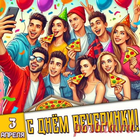 "Вечеринки день пришел!
Зови друзей в ресторан.
И пускай сегодня каждый
Будет весел и пьян! Открытки на Всемирный день вечеринки!"