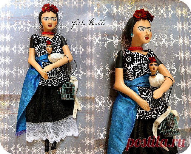 Frida Kahlo art doll~ Blue Frida and Bird | Flickr - Photo Sharing!