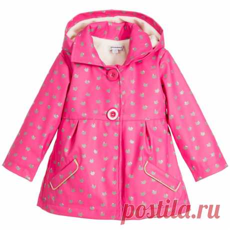 3Pommes - Baby Girls Pink Cat Print Raincoat | Childrensalon