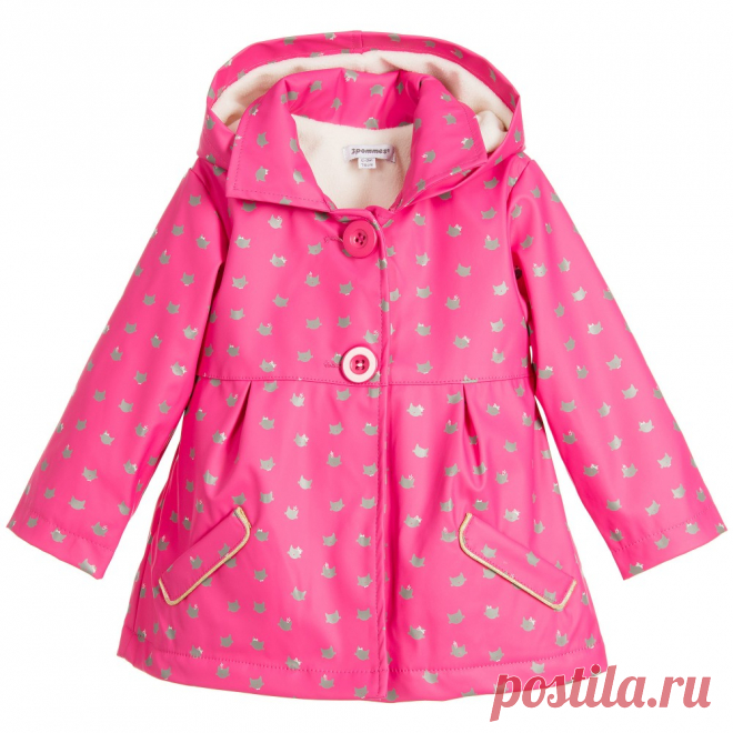 3Pommes - Baby Girls Pink Cat Print Raincoat | Childrensalon