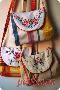 (7) Beautiful way to use vintage linens. DSC_1273-001 by leah halliday, via Flickr | BAGS & PURSES