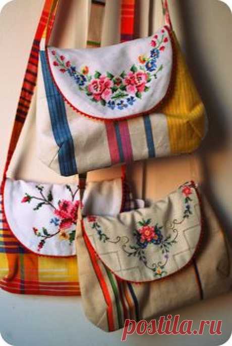(7) Beautiful way to use vintage linens. DSC_1273-001 by leah halliday, via Flickr | BAGS &amp; PURSES