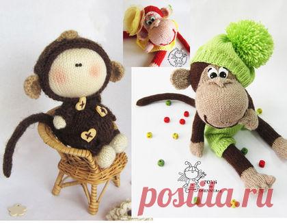 Купить Блок из 3х МАСТЕР-КЛАССов "Обезьянки" - коричневый, вязание спицами, вязаная игрушка