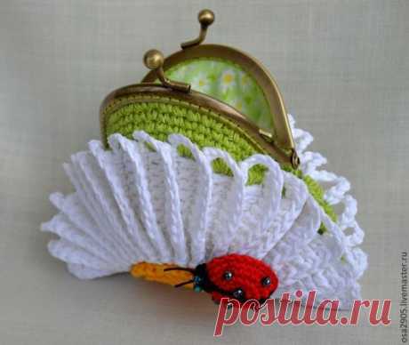 Купить МК кошелек ромашка purse - разноцветный, крючком, Вязание крючком, вязаная игрушка