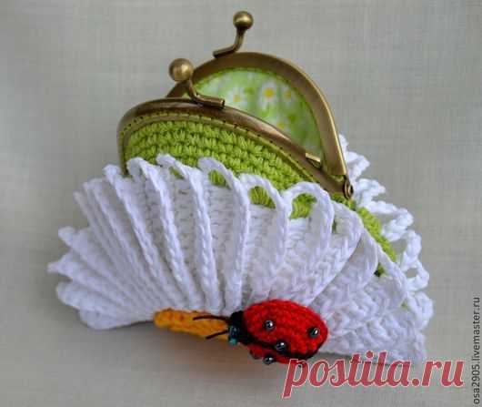 Купить МК кошелек ромашка purse - разноцветный, крючком, Вязание крючком, вязаная игрушка
