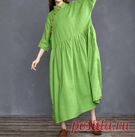 Summer linen dress Grass green dress sundress loose fitting | Etsy