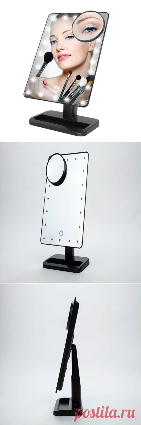 makeup mirror,charminer 20 leds touch screen light illuminated cosmetic desktop vanity mirror with removable 10x magnifying spot mirrors(batteries not included) at Banggood