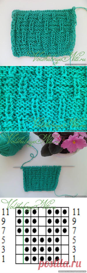 Узор спицами "Гусеницы" из лицевых и изнаночных. Описание, схема.