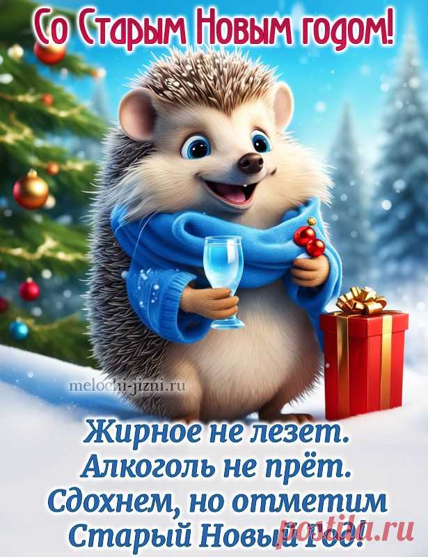 Смешная картинка со Старым Новым годом, открытка с веселая