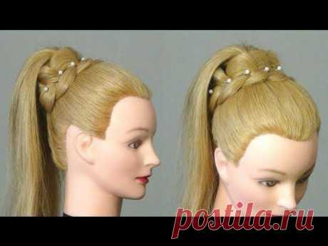 Прическа.: Хвост с ажурной косой. Easy  braided hairstyle for long hair - YouTube