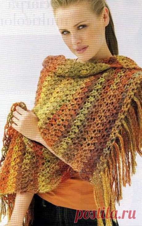 Ажурный палантин крючком из меланжевой пряжи. Схема. / clubmasteric.ru